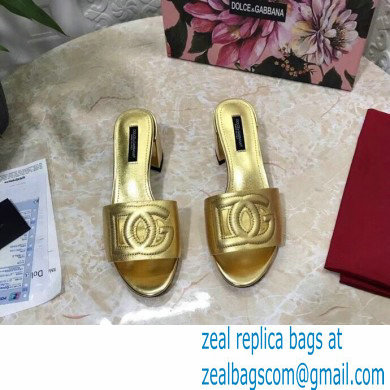 Dolce  &  Gabbana Heel 6.5cm Calfskin Mules Gold With DG Millennials Logo 2021